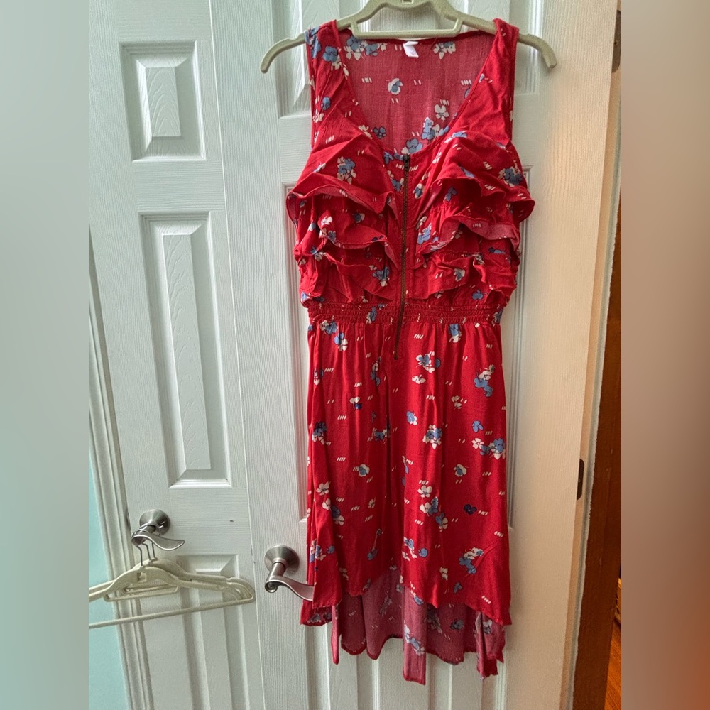 Xhilaration orange/red dress with blue and white florals size M